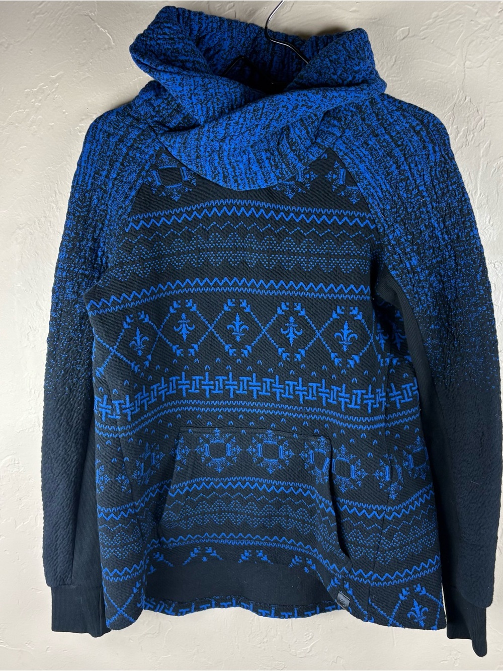 Tonia DeBellis Alpine Fleece Pullover Blue Cowl Neck Mountain Apres Ski Small